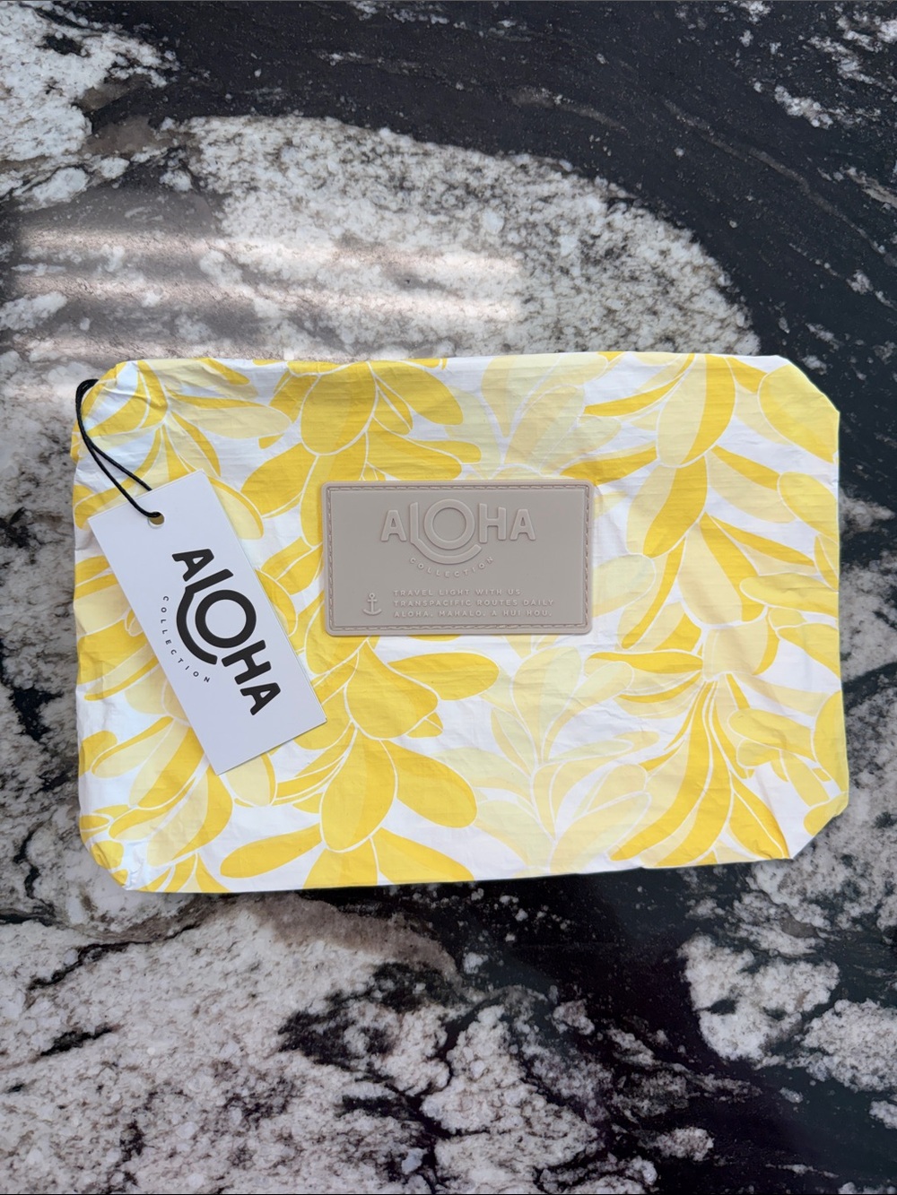 ALOHA Collection Small Yellow & White Floral Cosmetic Bag